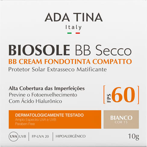 Ada Tina Biosole BB Secco FPS60 Bianco - Protetor Solar Facial com Cor 10g