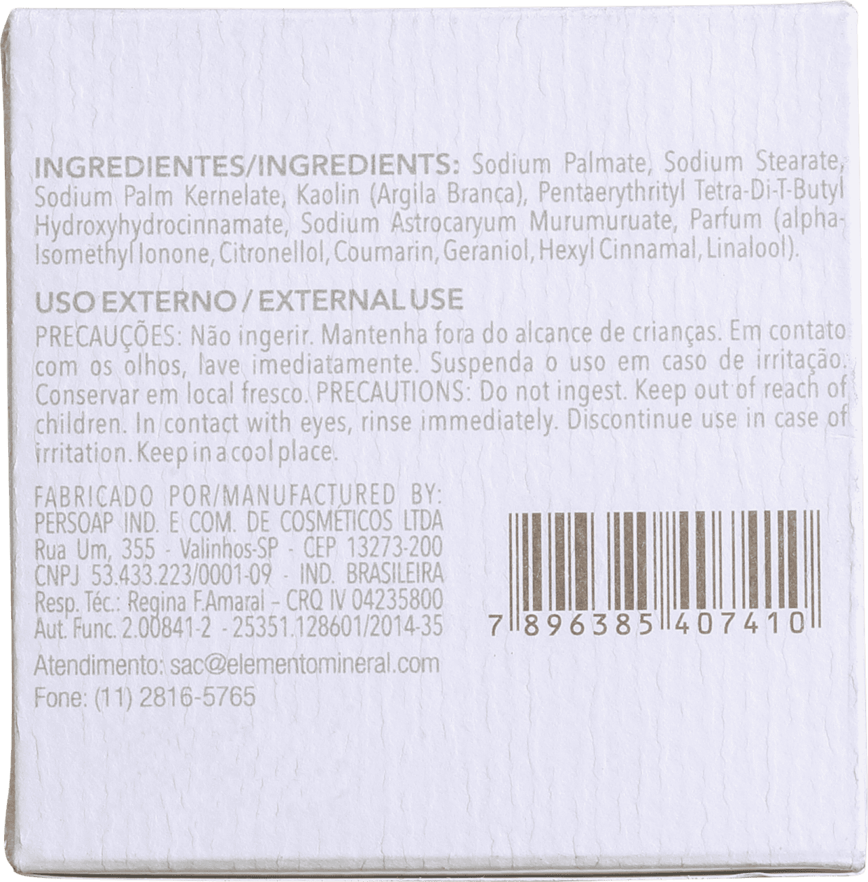 Elemento Mineral Argila Branca - Sabonete em Barra 100g