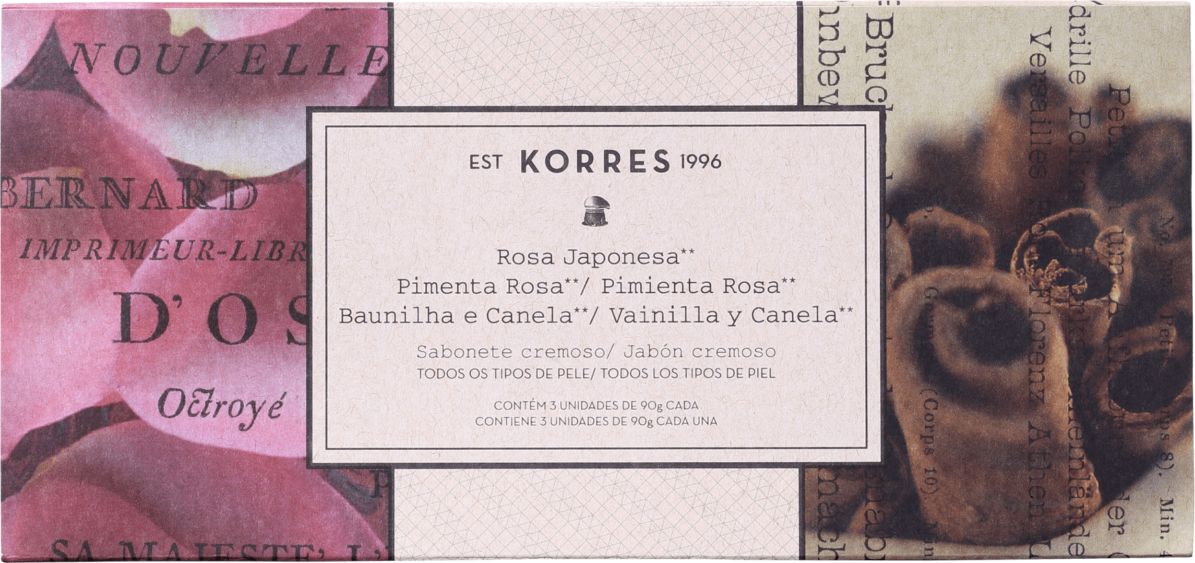 Kit Korres Rosa Japonesa Pimenta Rosa e Baunilha Canela - Sabonete em Barra 3x90g