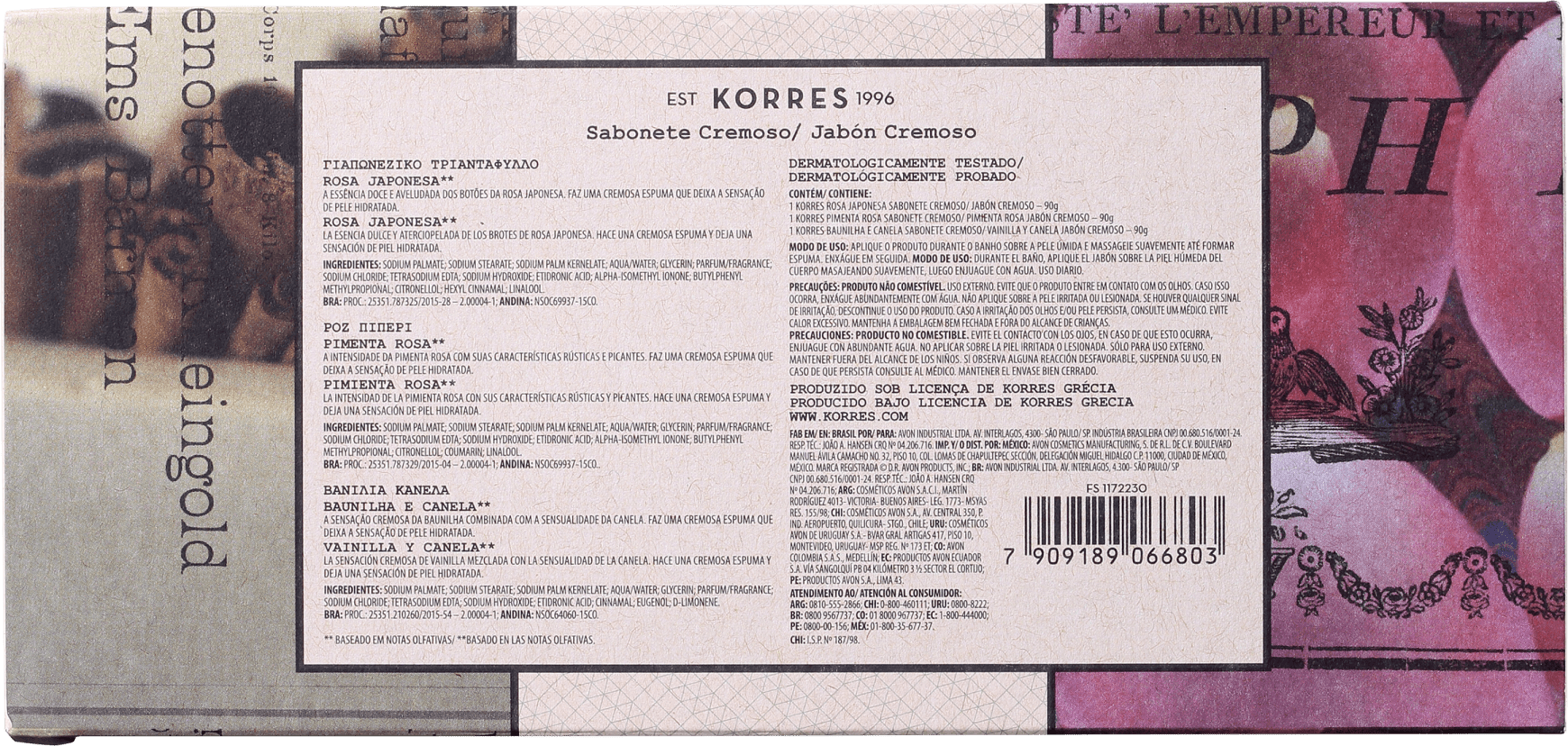 Kit Korres Rosa Japonesa Pimenta Rosa e Baunilha Canela - Sabonete em Barra 3x90g