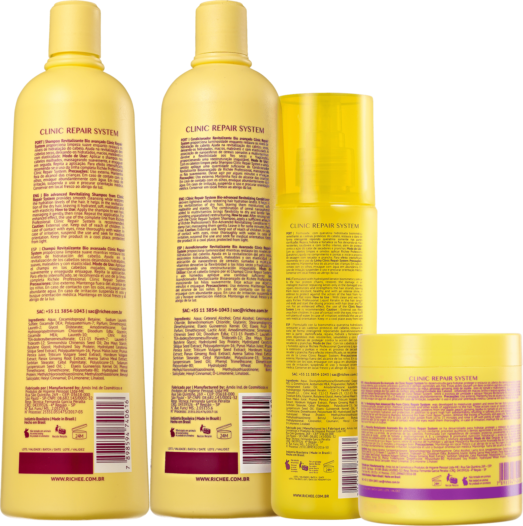 Kit Richée Professional Clinic Repair System Reconstrução e Hidratação (4 Produtos)