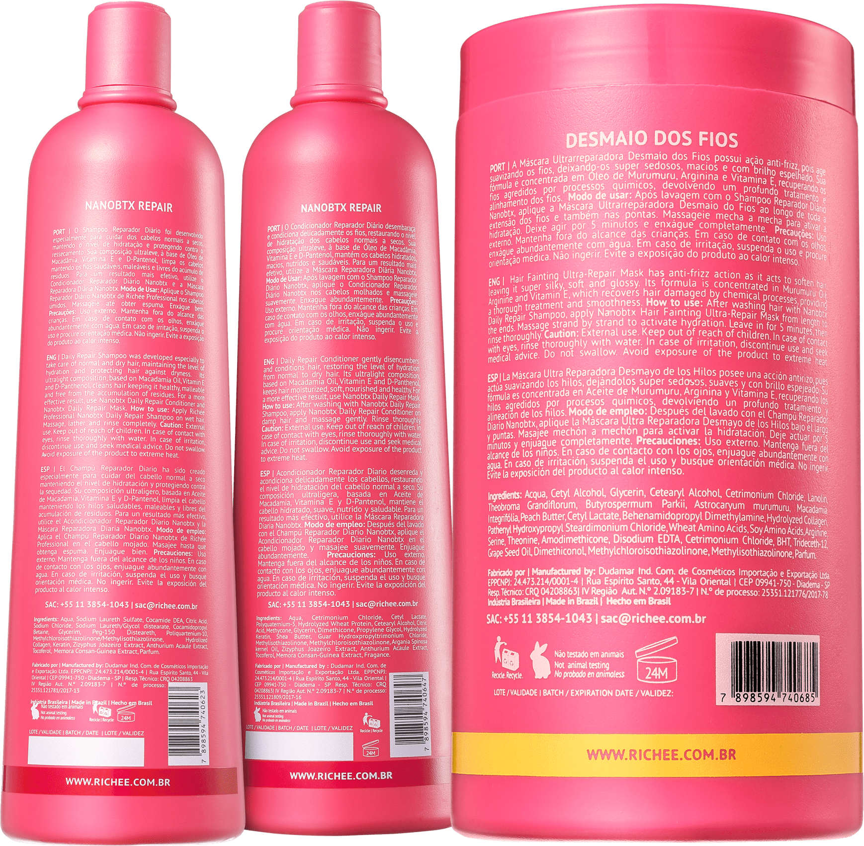 Kit Richée Professional Nano Btx Repair Desmaio dos Fios Salão (3 Produtos)