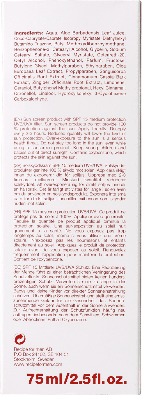 Recipe for Men FPS 15 - Hidratante Facial 75ml