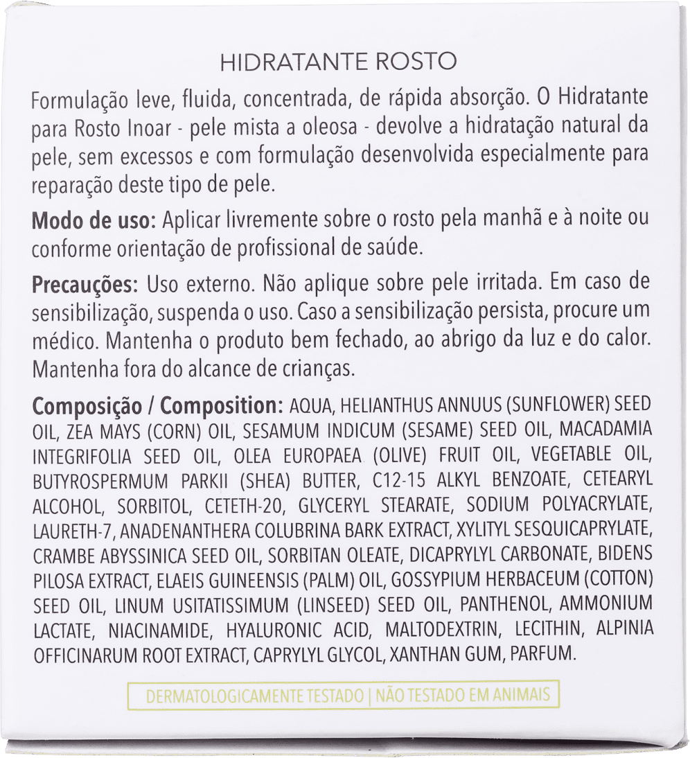 Inoar Face Care Pele Mista a Oleosa - Hidratante Facial 50g