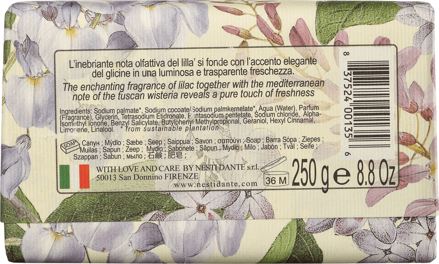 Nesti Dante Romantica Glicina Toscana e Lilás - Sabonete em Barra 250g