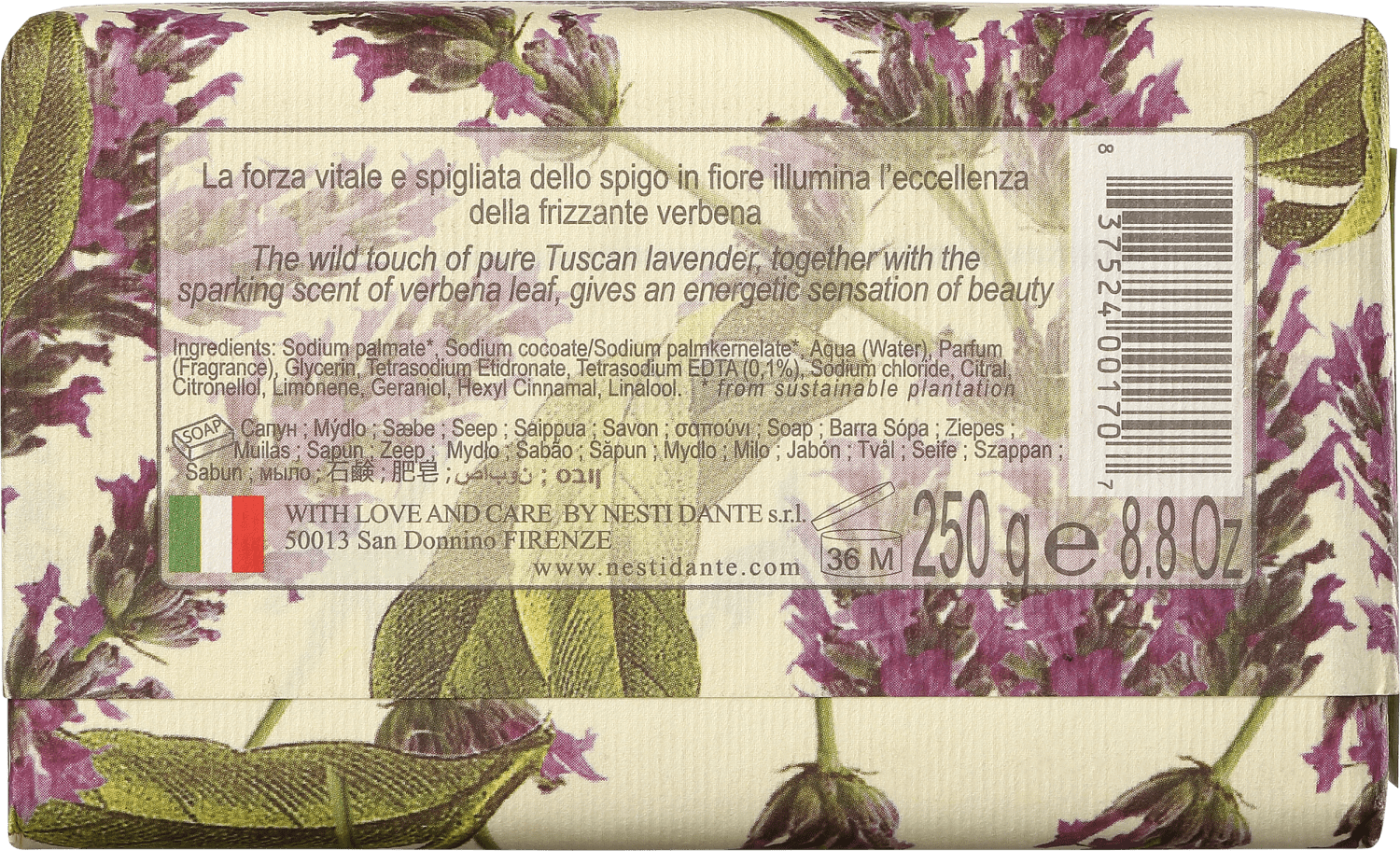 Nesti Dante Romantica Lavanda Toscana e Verbena - Sabonete em Barra 250g