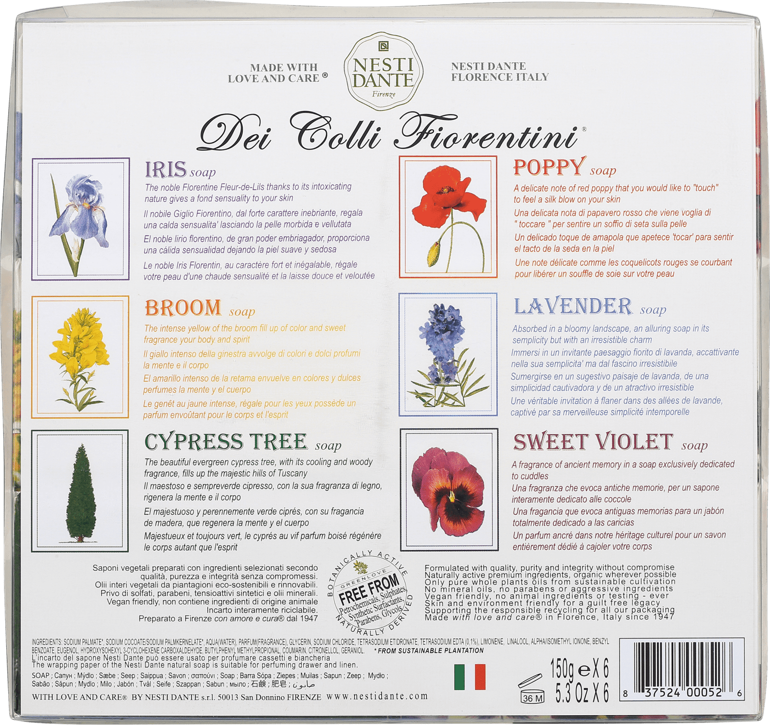 Kit Nesti Dante Collection Dei Colli Fiorentini - Sabonetes em Barra 6x150g