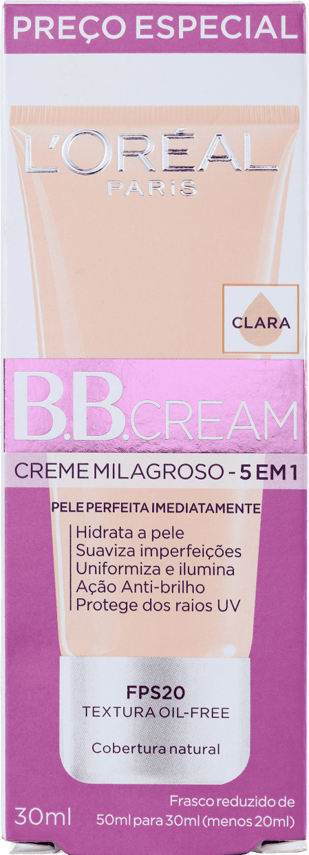 L'Oréal Paris Creme Milagroso 5 em 1 FPS 20 Claro - BB Cream 30ml