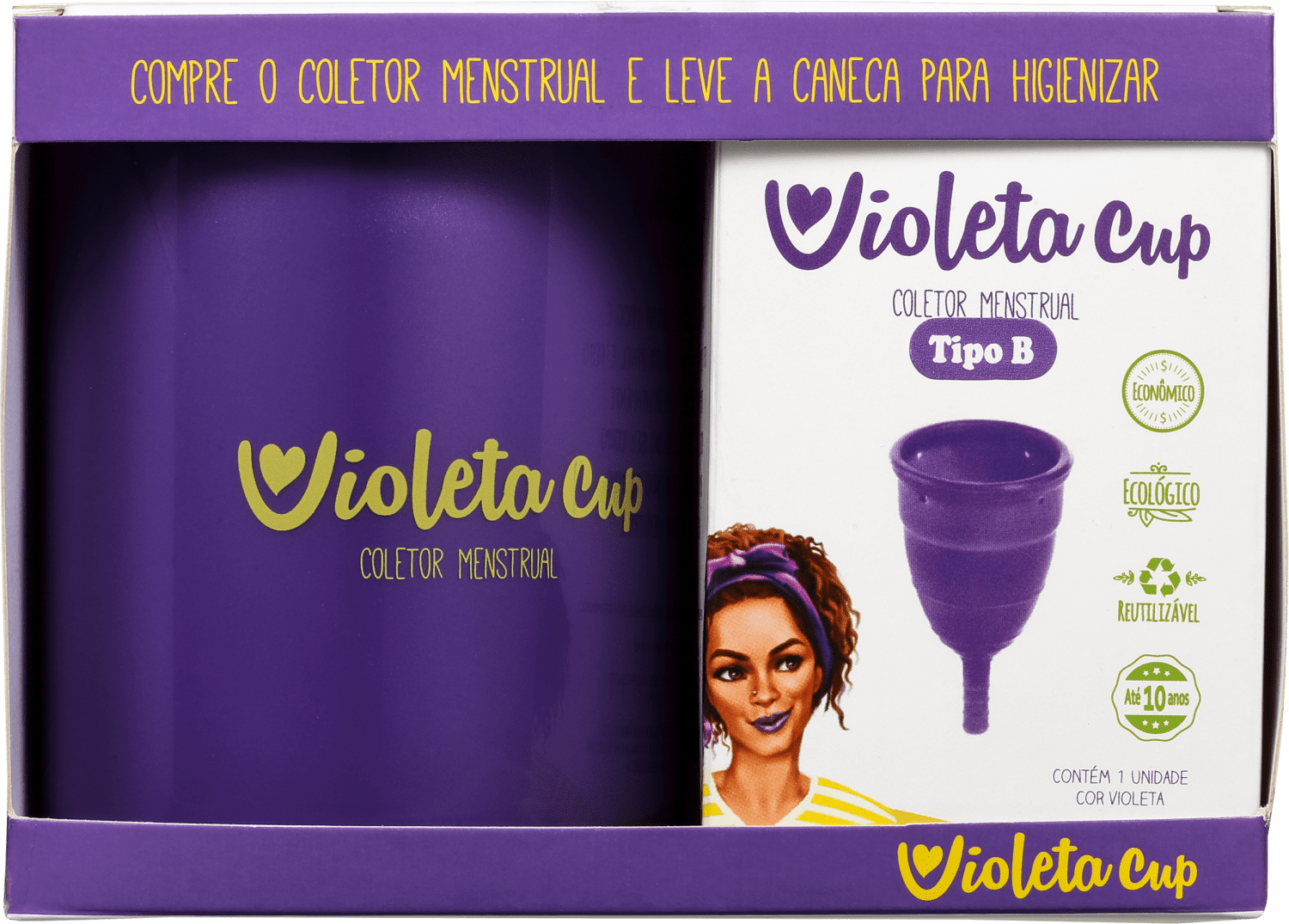 Kit Violeta Cup Violeta Tipo B (-30 anos ou sem filhos) - Coletor Menstrual + Higienizador de Coletor