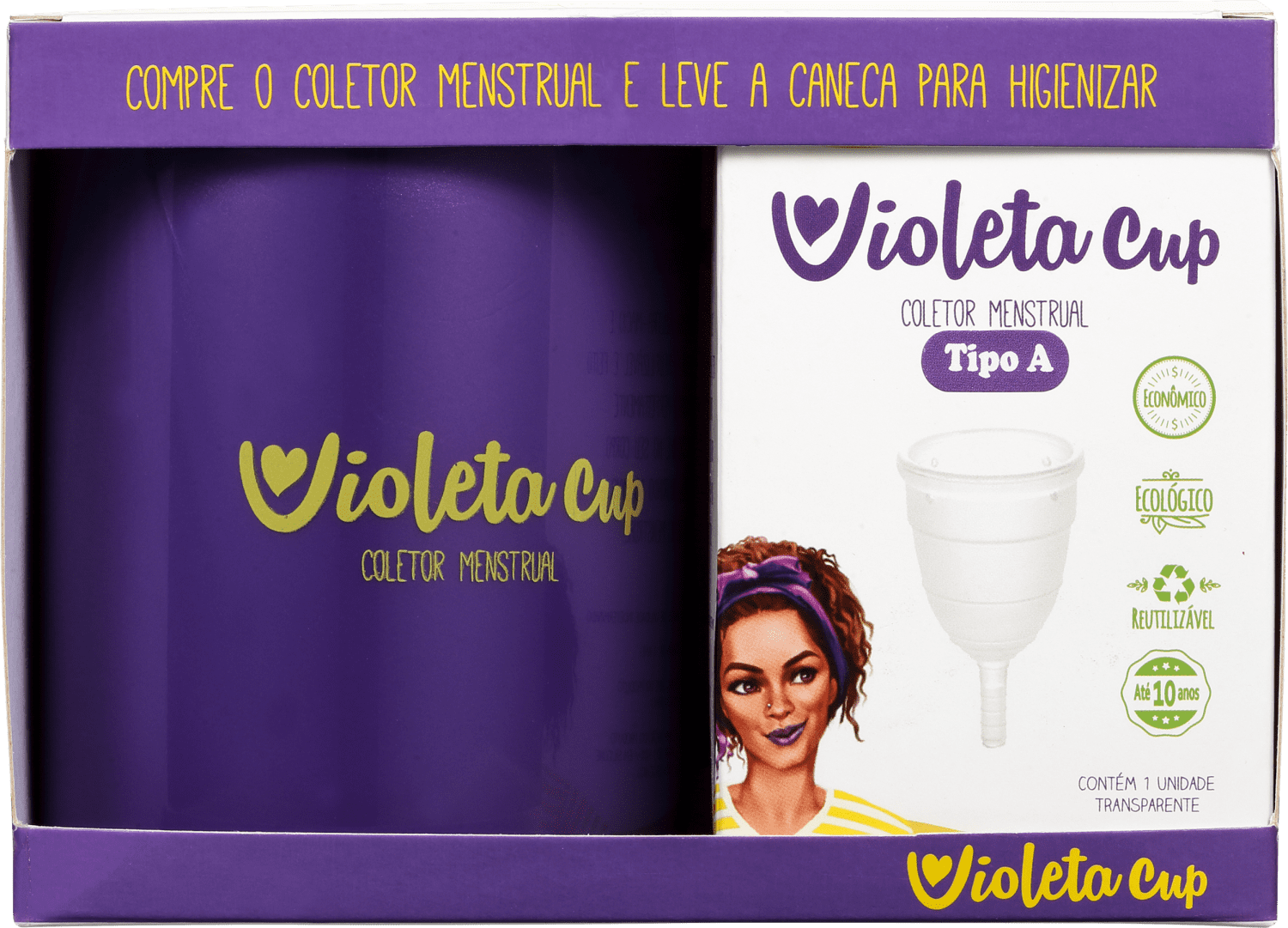 Kit Violeta Cup Transparente Tipo A (+30 anos ou com filhos) - Coletor Menstrual + Higienizador de Coletor
