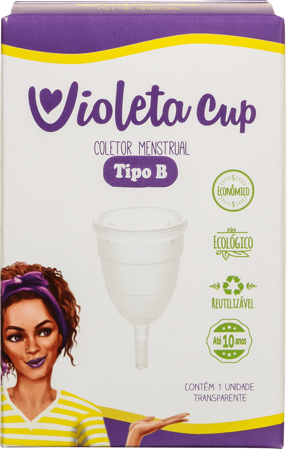 Kit Violeta Cup Transparente Tipo B (-30 anos ou sem filhos) - Coletor Menstrual + Higienizador de Coletor