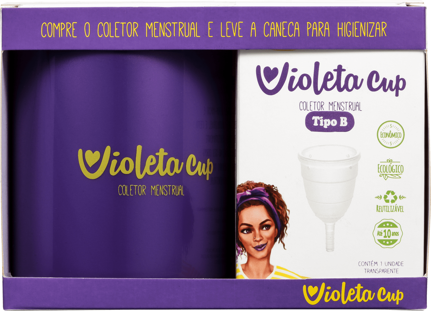 Kit Violeta Cup Transparente Tipo B (-30 anos ou sem filhos) - Coletor Menstrual + Higienizador de Coletor