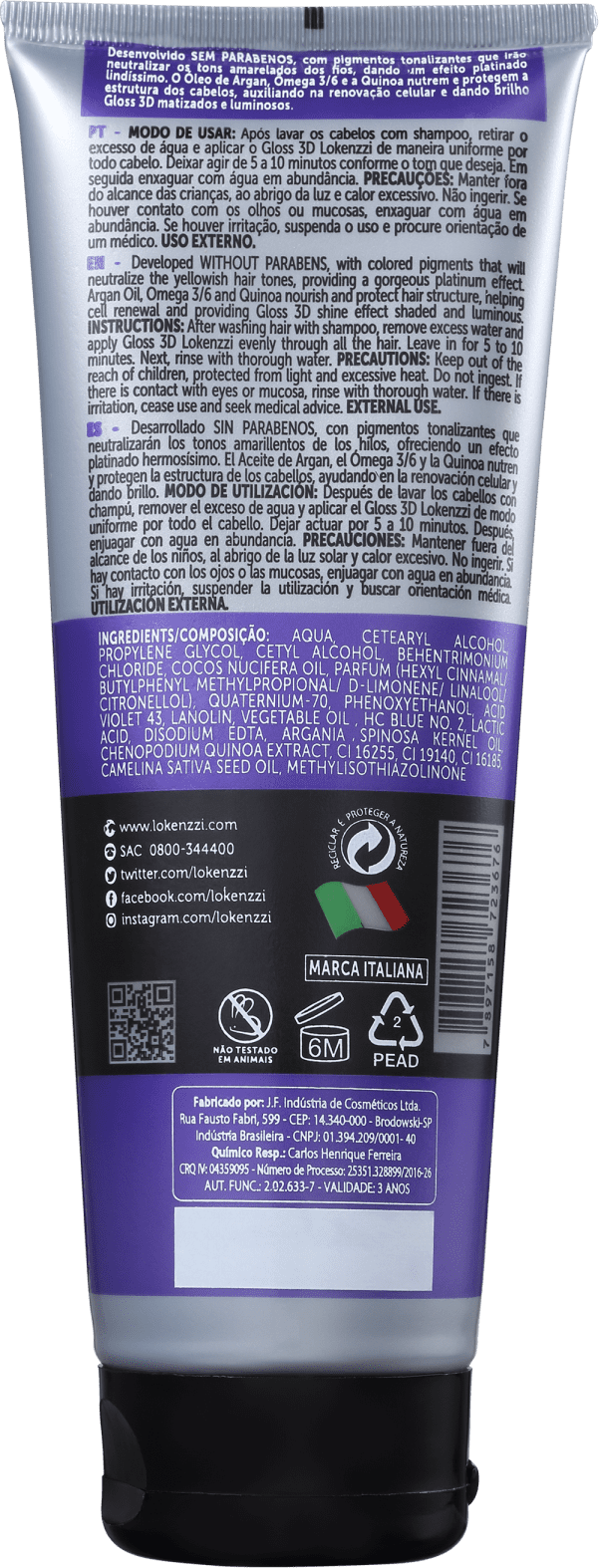 Lokenzzi Gloss 3D Platinado - Máscara Matizadora 200ml
