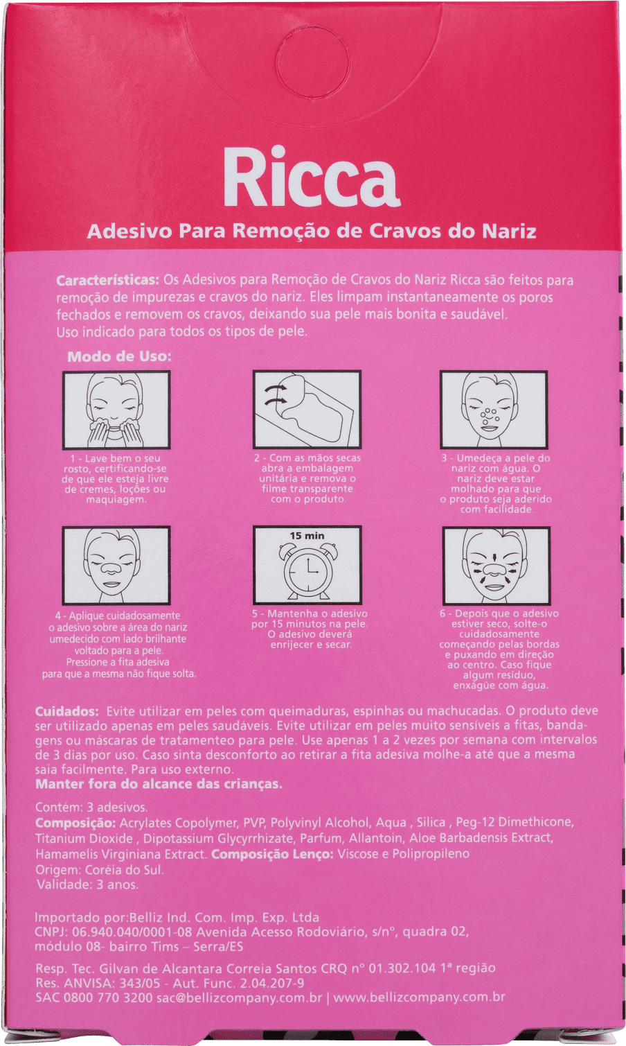 Ricca - Adesivo Removedor de Cravos (3 Unidades)