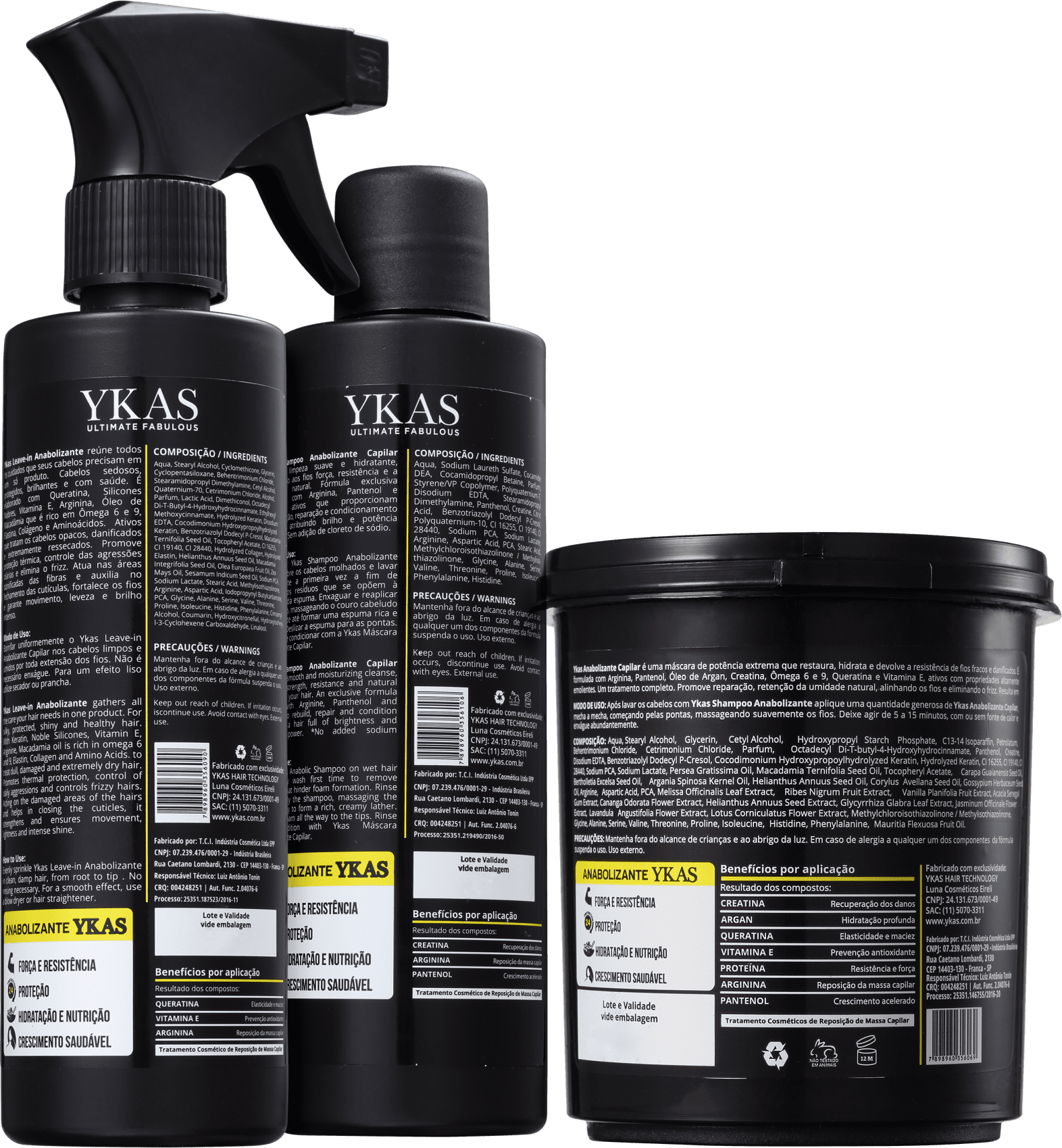 Kit YKAS Anabolizante Capilar Potência Total (3 Produtos)