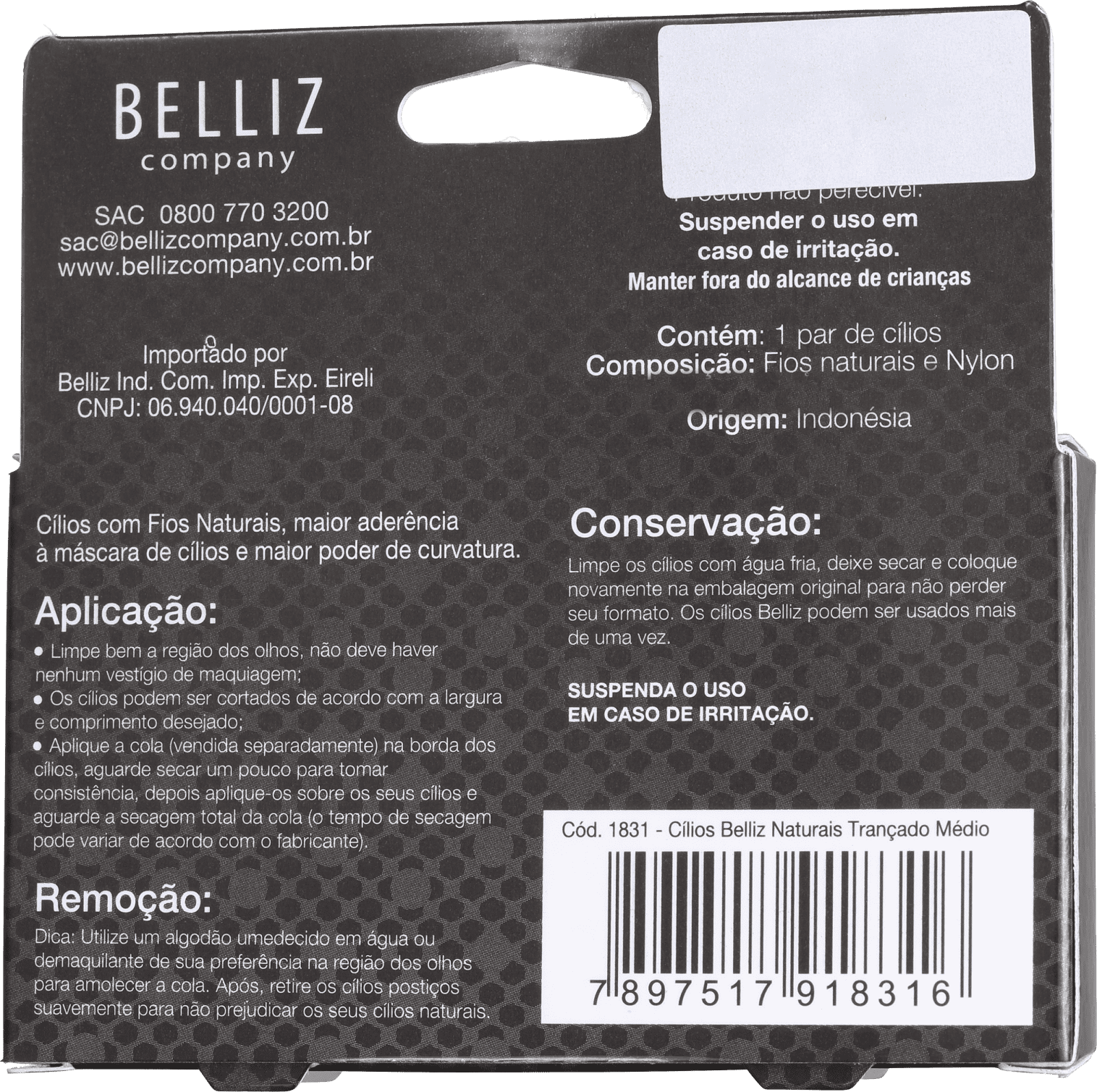 Belliz Fio Natural Volume Médio 1831 - Cílios Postiços