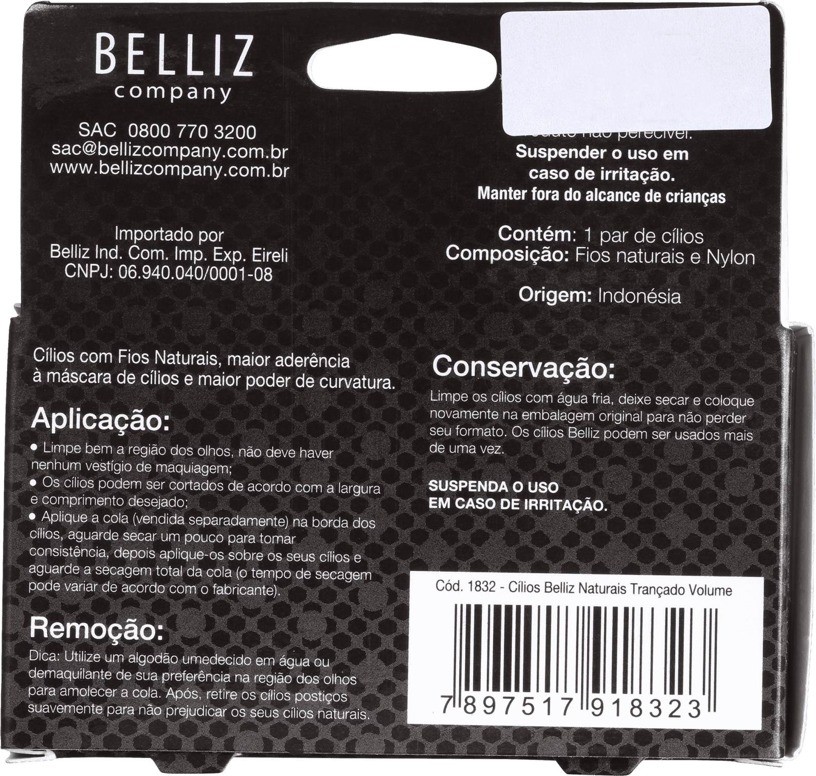 Belliz Fio Natural Volume Intenso 1832 - Cílios Postiços