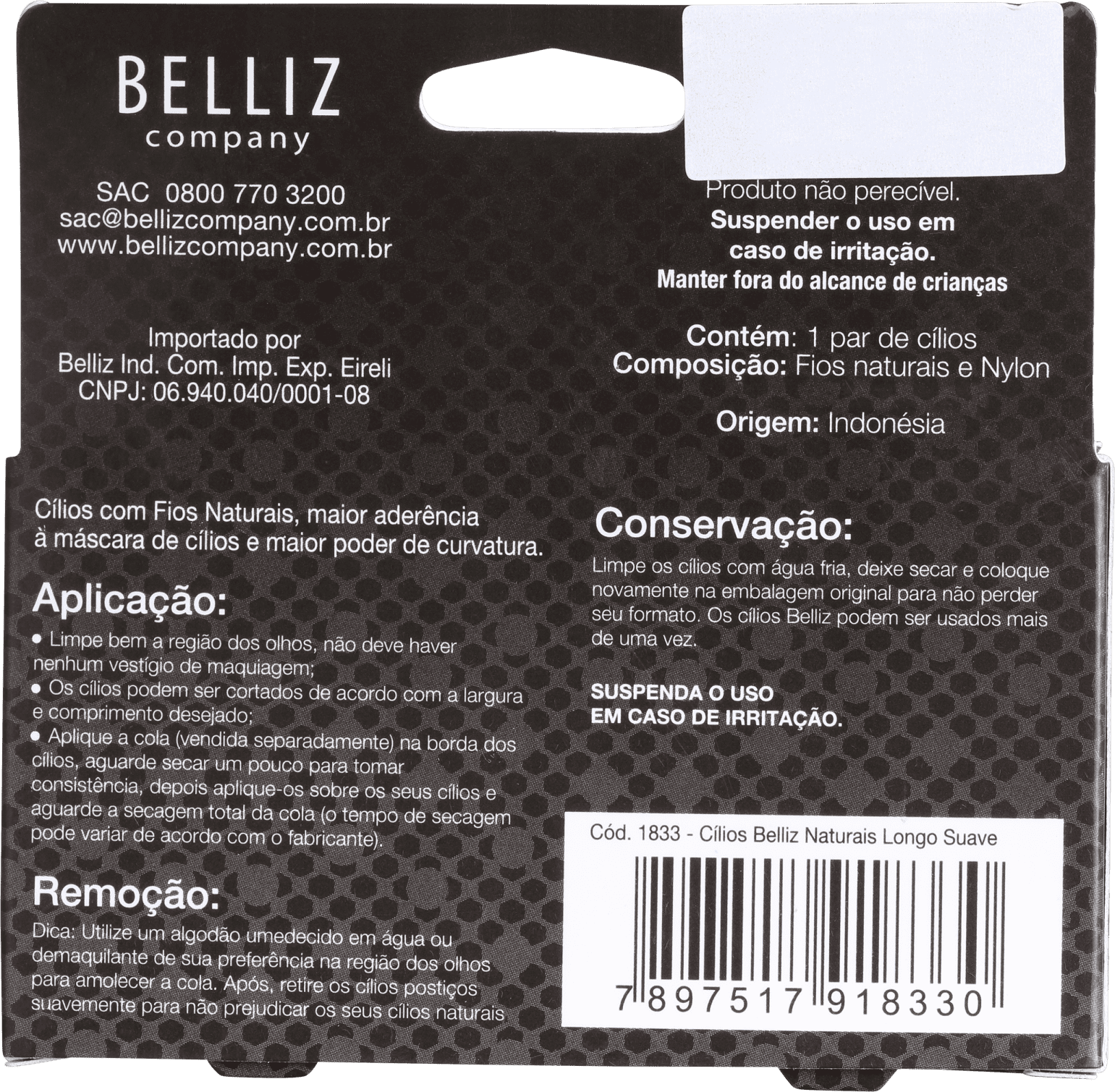 Belliz Fio Natural Volume Suave 1833 - Cílios Postiços