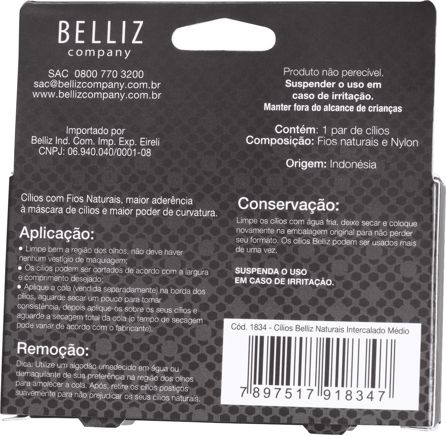 Belliz Fio Natural Volume Médio 1834 - Cílios Postiços
