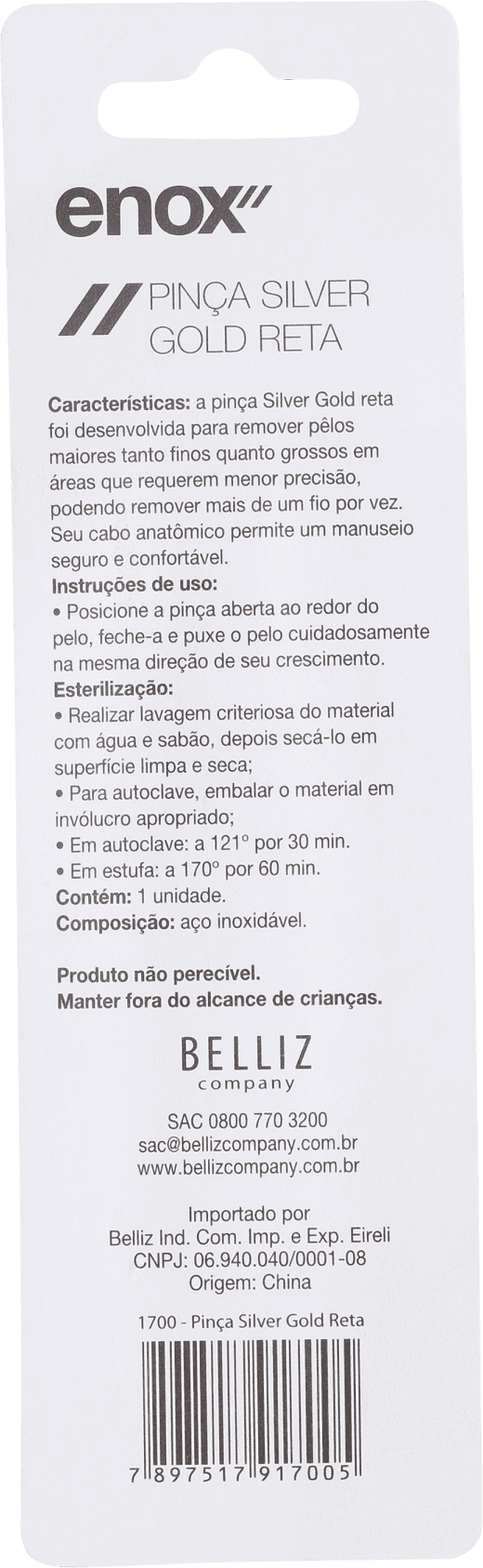 Enox Silver Gold Reta - Pinça