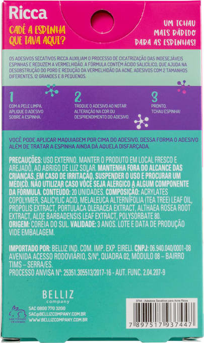 Ricca Cadê a Espinha que Tava Aqui? - Adesivo Secativo para Acne (20 unidades)