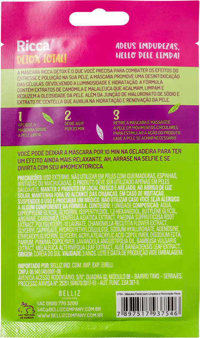 Ricca Detox Total - Máscara de Limpeza Facial (1 unidade)
