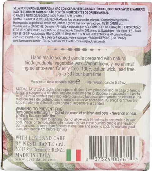 Nesti Dante Romantica Rosa Florentina e Peônia - Vela Perfumada 160g