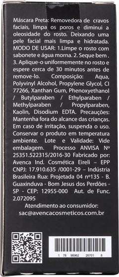 Avenca Máscara Preta - Máscara Facial 60g