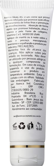 Avenca Idealy 45+ Antissinais - Creme Anti-Idade 30g