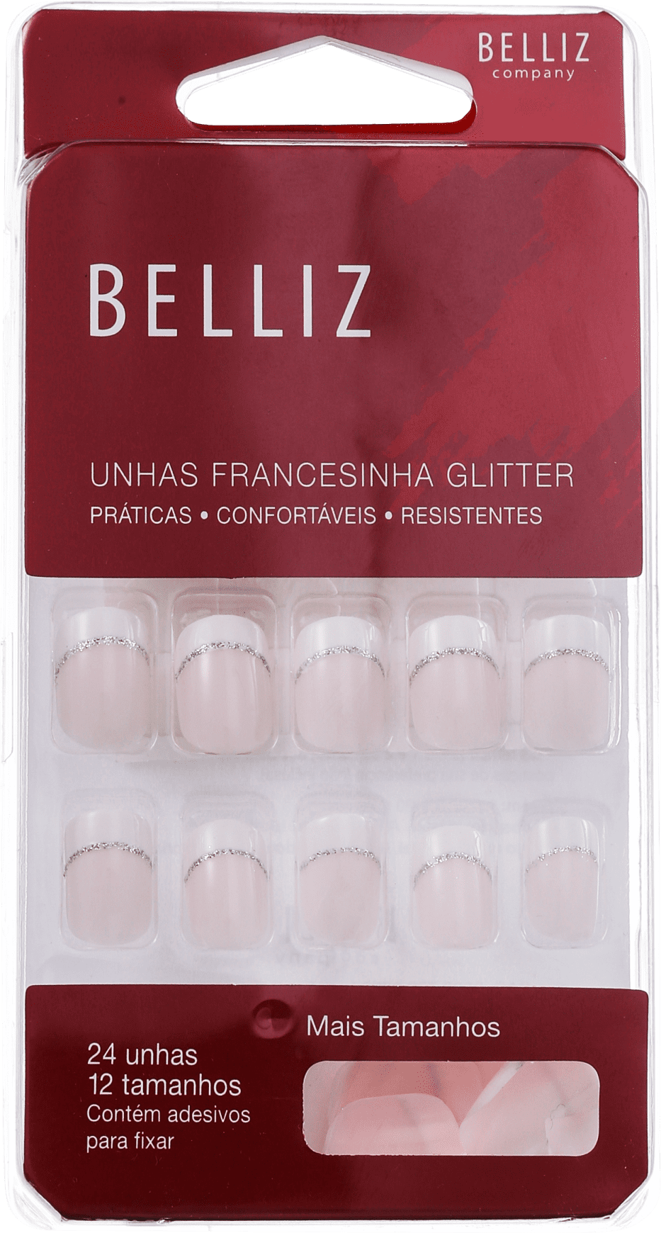 Belliz Francesinha Glitter - Unhas Postiças (24 unidades)