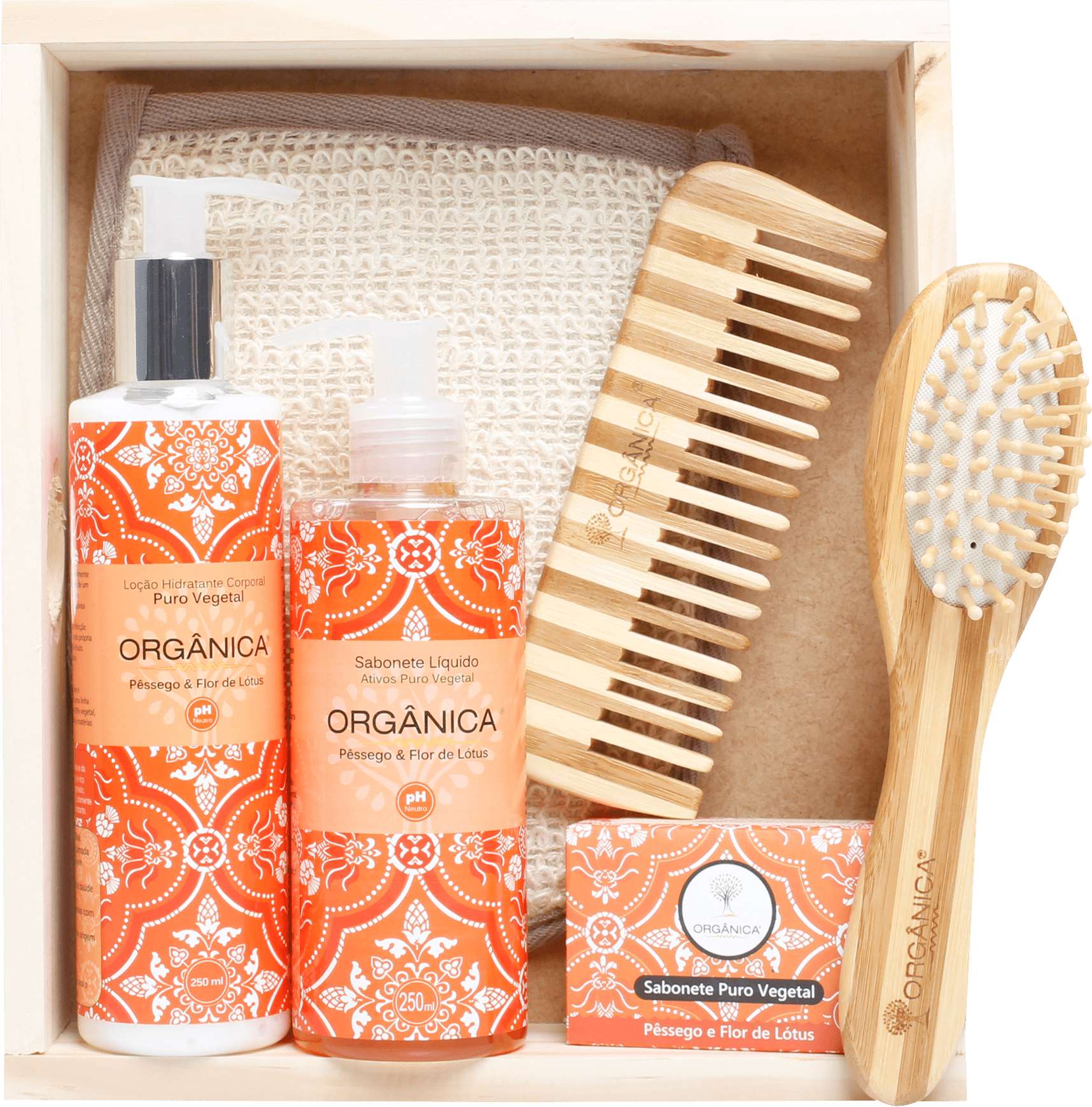 Kit Banho Orgânica Natural Pêssego & Flor de Lótus (6 produtos)