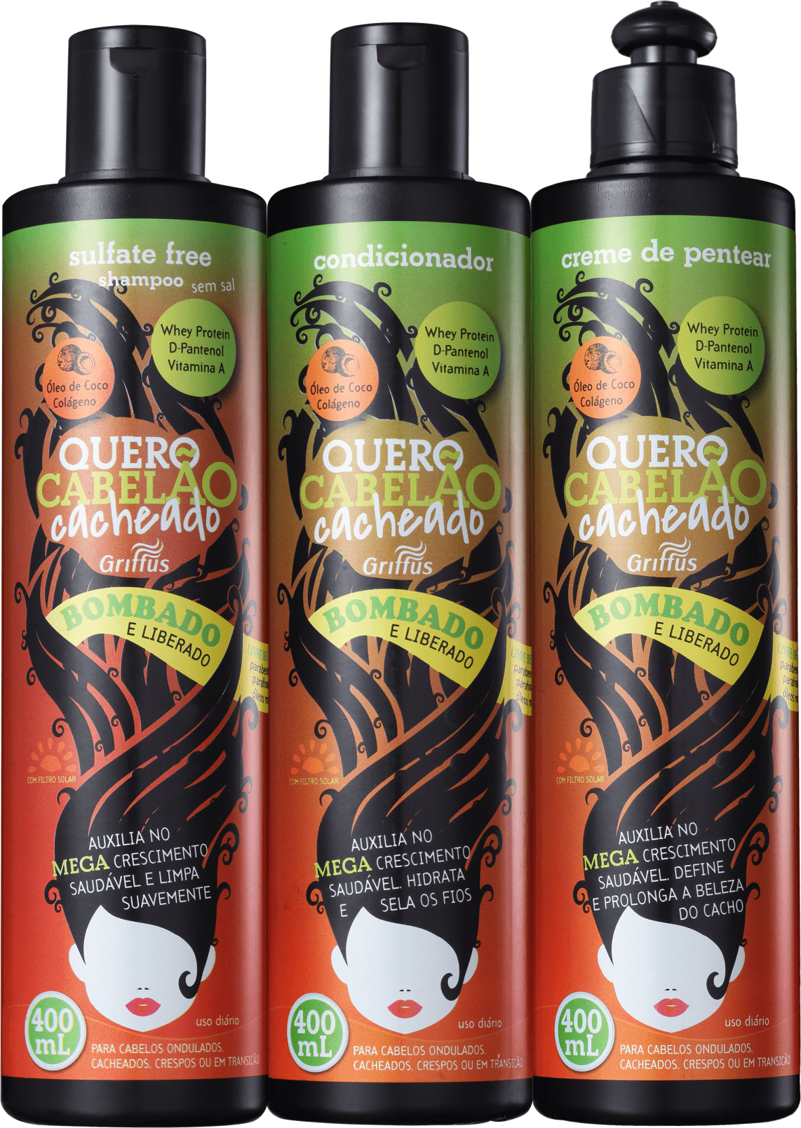 Kit Griffus Quero Cabelão Cacheado Free Trio (3 Produtos)