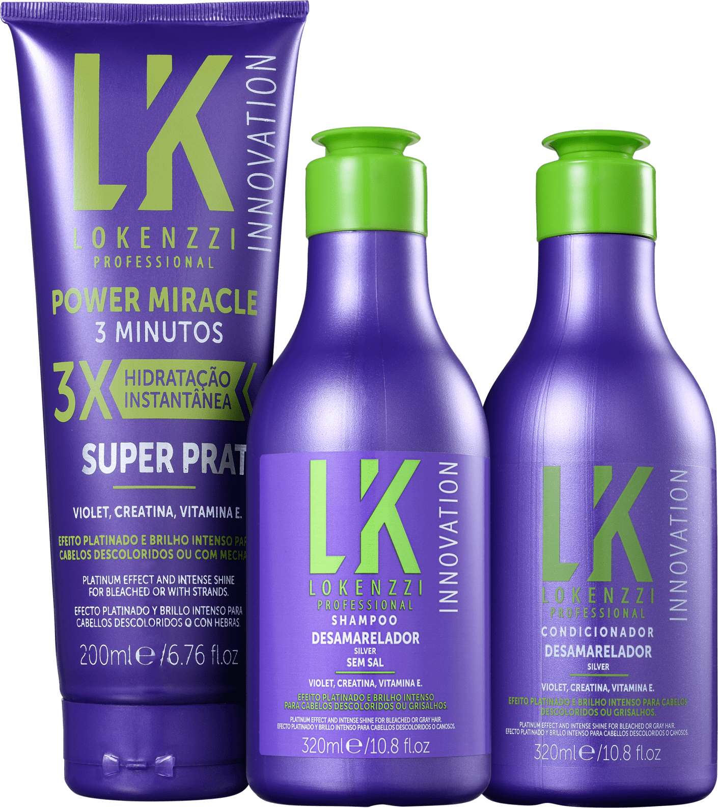Kit Lokenzzi Silver Desamarelador Power Miracle (3 Produtos)