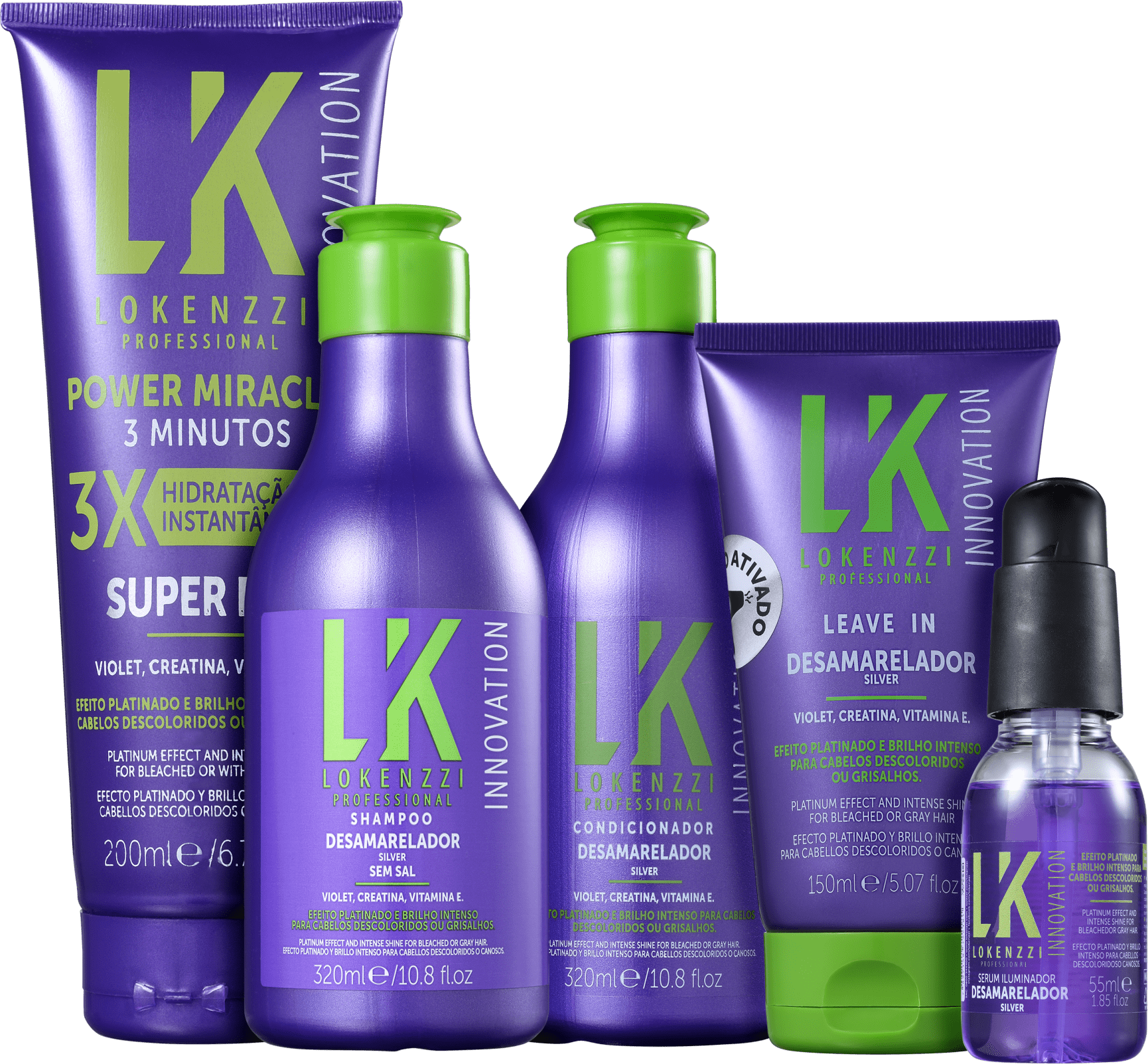 Kit Lokenzzi Silver Desamarelador Power Miracle Full (5 Produtos)