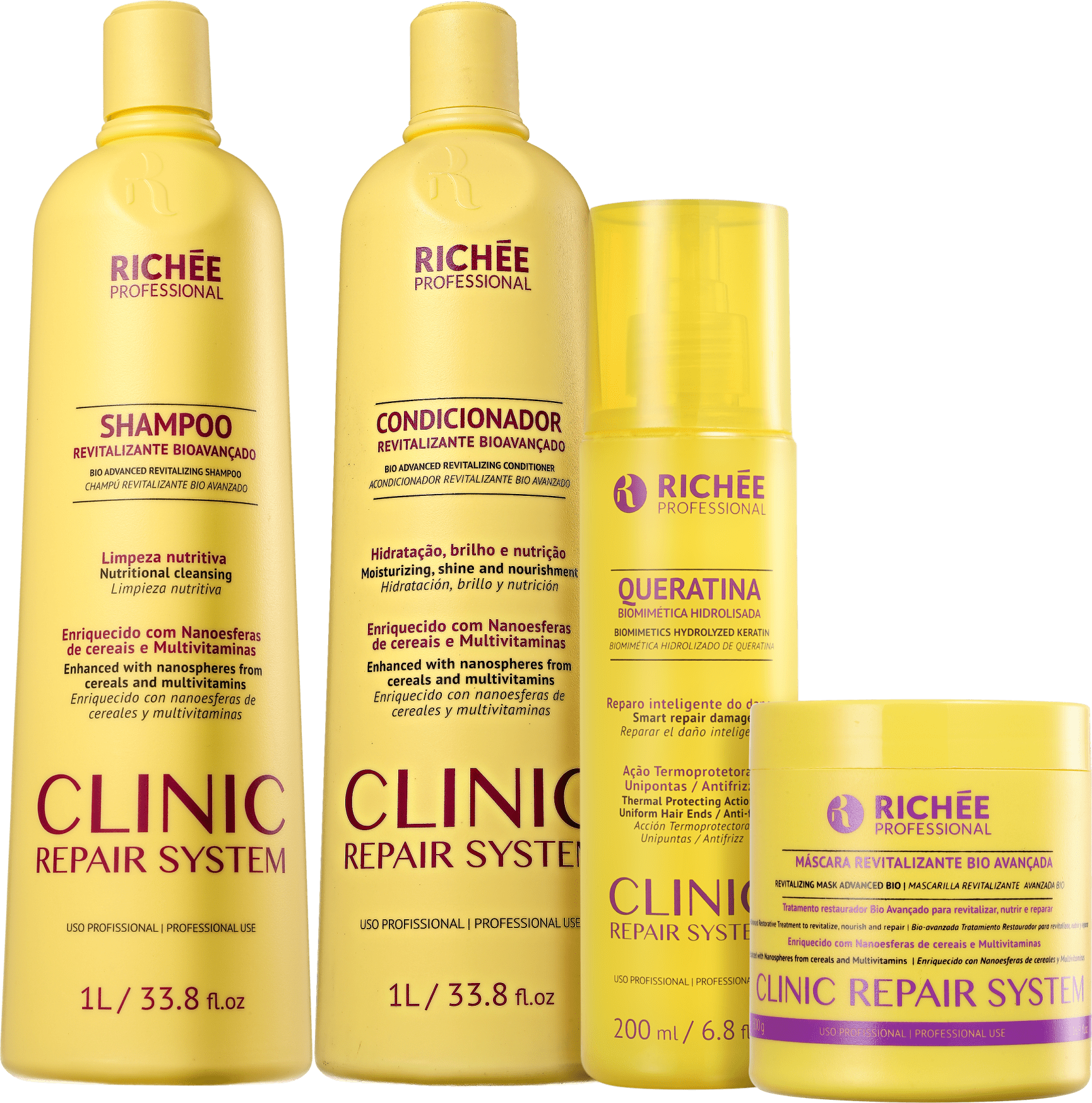 Kit Richée Professional Clinic Repair System Reconstrução e Hidratação (4 Produtos)
