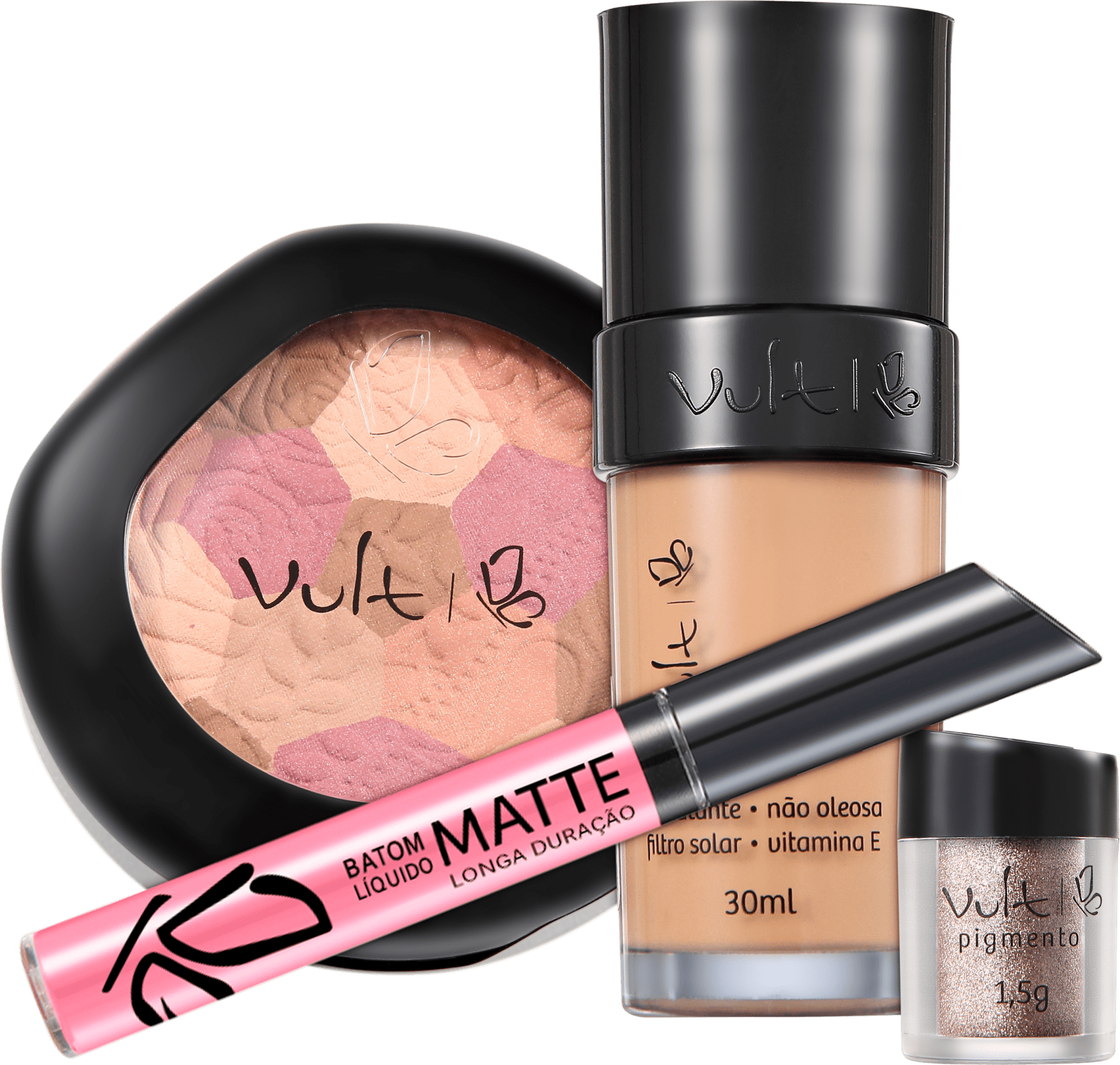 Kit Vult Make Up com Mosaico e Pigmento 02 Rosa (4 produtos)