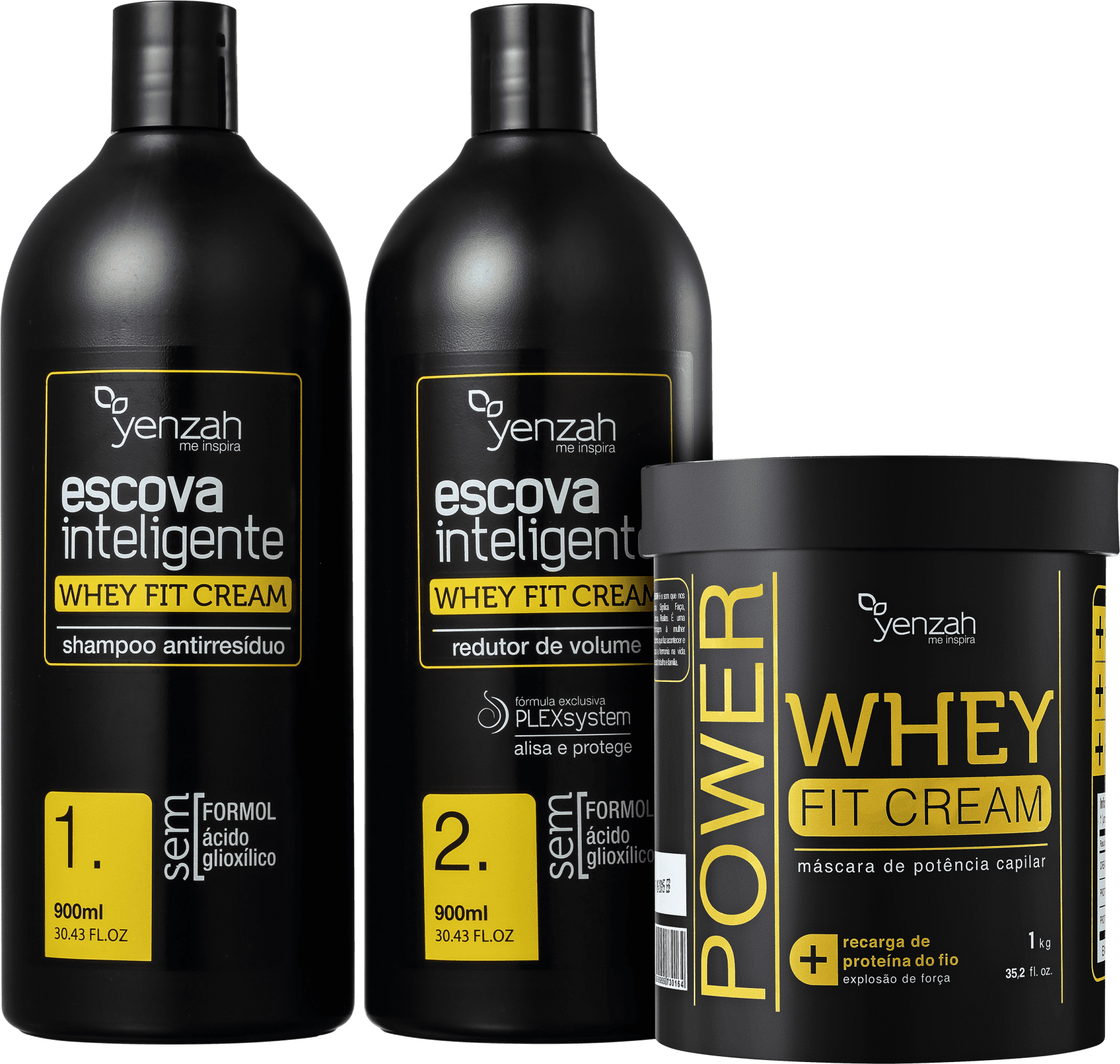 Kit Yenzah Whey Fit Escova Inteligente Completo (3 Produtos)