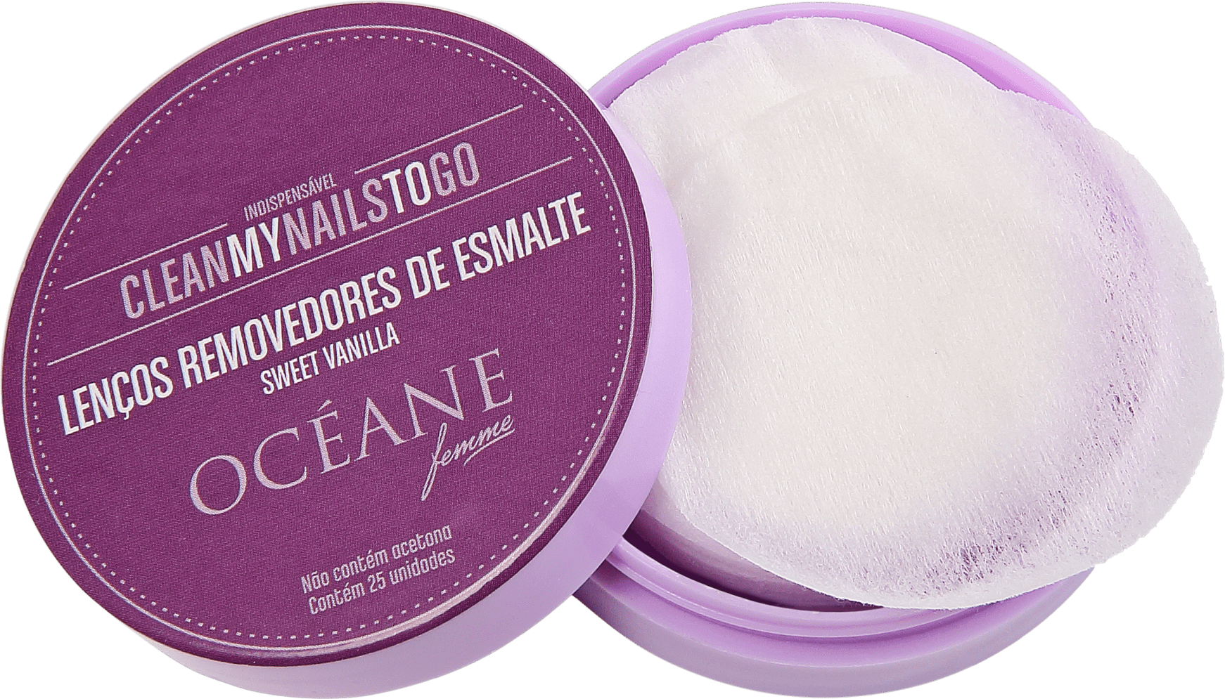 Océane Clean My Nails To Go Sweet Vanilla com Cartela - Lenço Removedor de Esmalte (25 unidades)