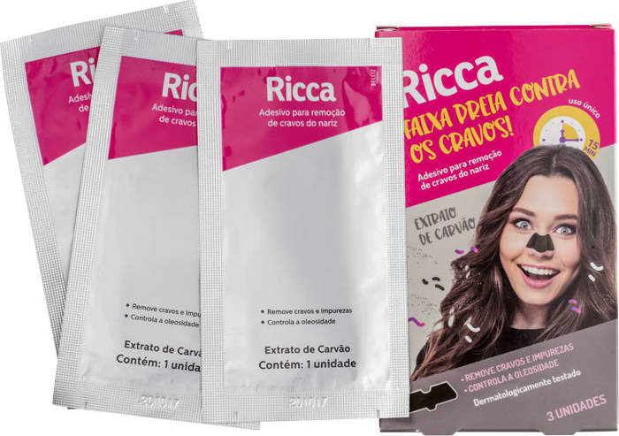 Ricca Faixa Preta Contra os Cravos - Adesivo Removedor de Cravos (3 Unidades)