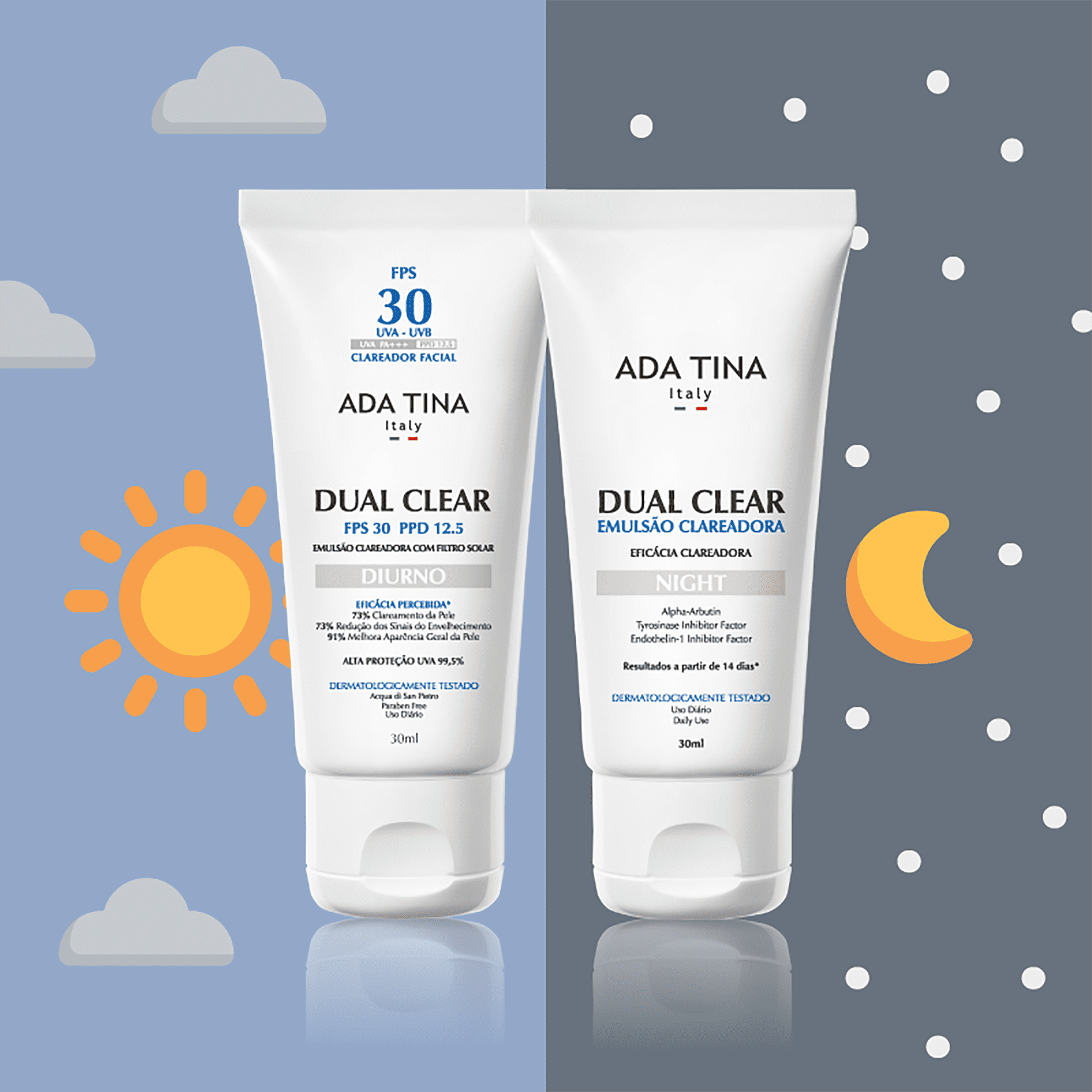 Ada Tina Dual Clear Diurno FPS 30 PPD 12,5 - Emulsão Clareadora de Manchas