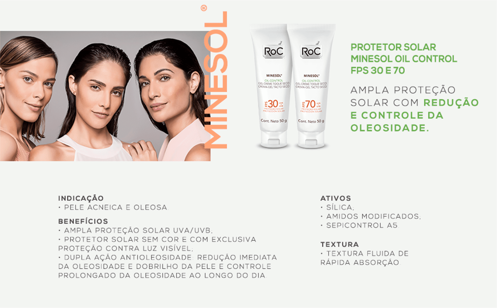 RoC Minesol Oil Control Gel-Creme FPS 70 - Protetor Solar Facial 50g
