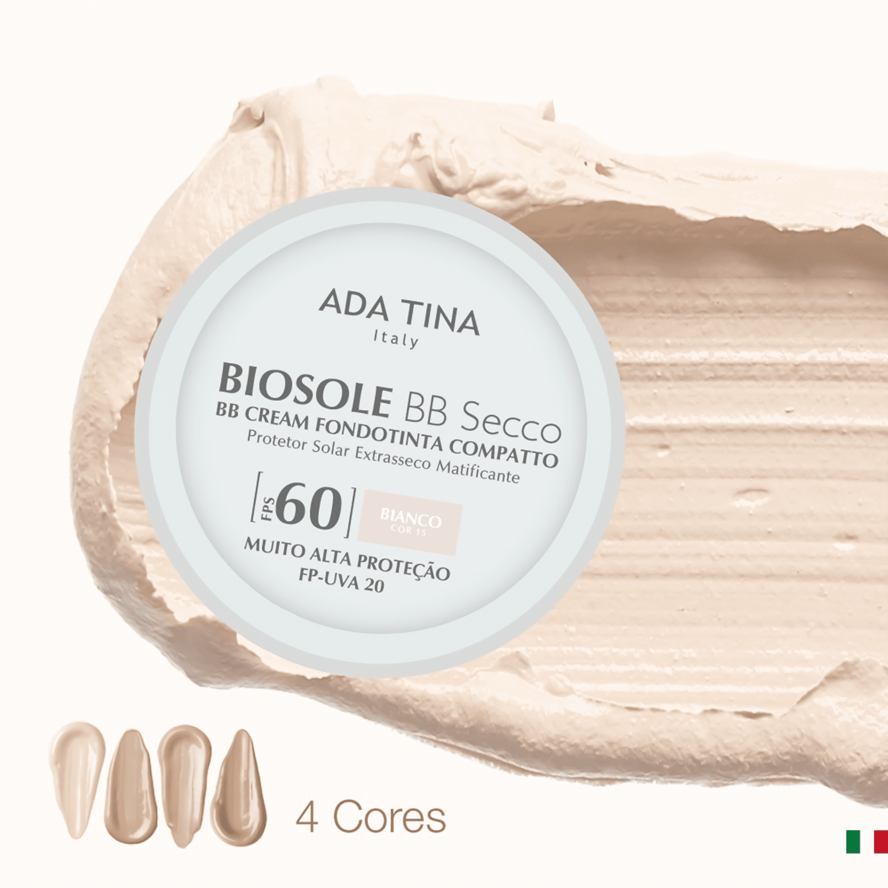 Ada Tina Biosole BB Secco FPS60 Bianco - Protetor Solar Facial com Cor 10g