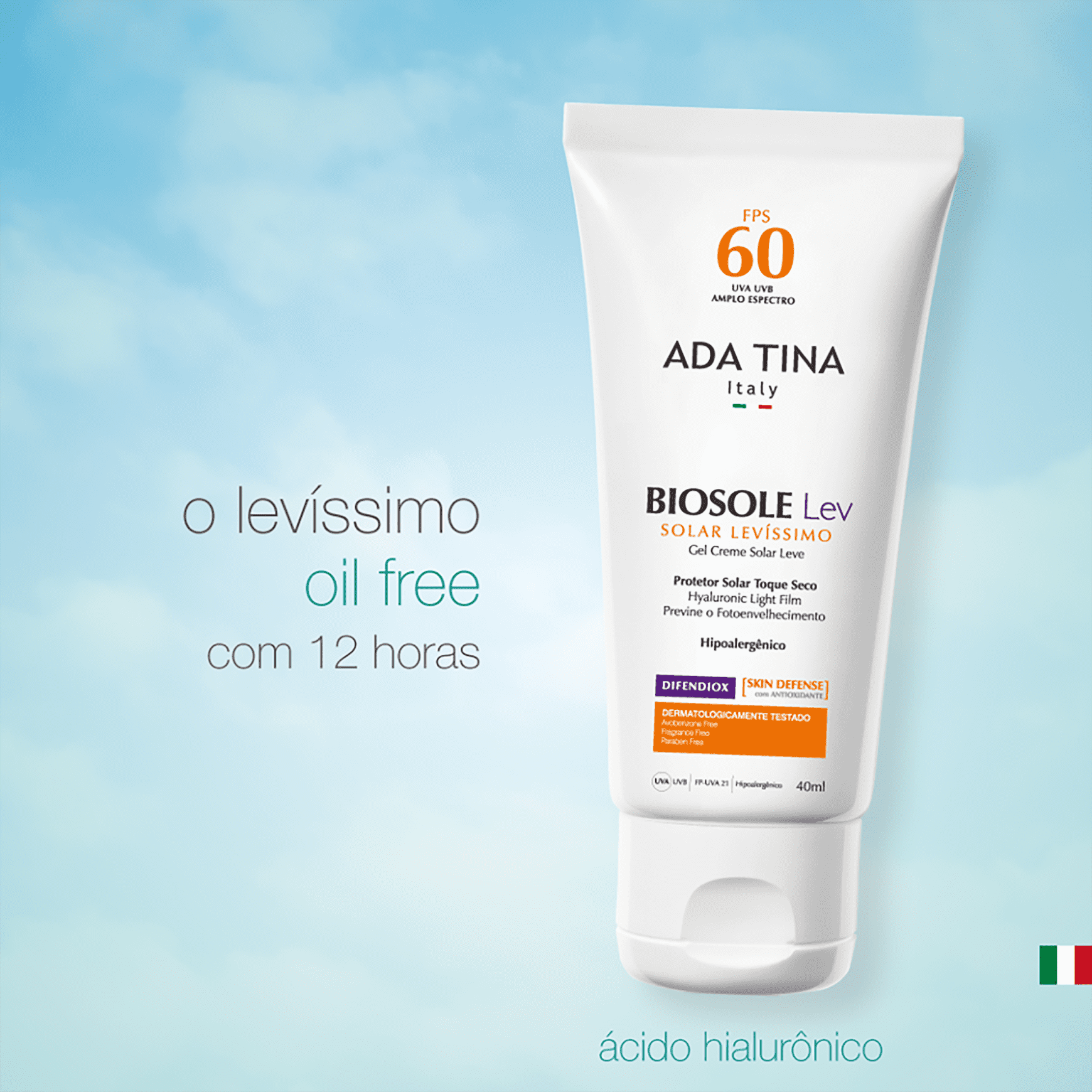Ada Tina Biosole Lev FPS 60 - Protetor Solar Facial 40ml