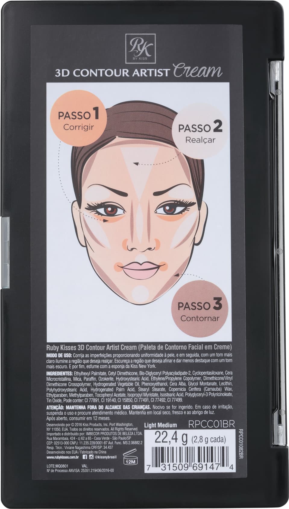 Kiss New York Ruby Kiss 3D Contour Artist Light Medium - Paleta de Contornos Cremosos 22,4g