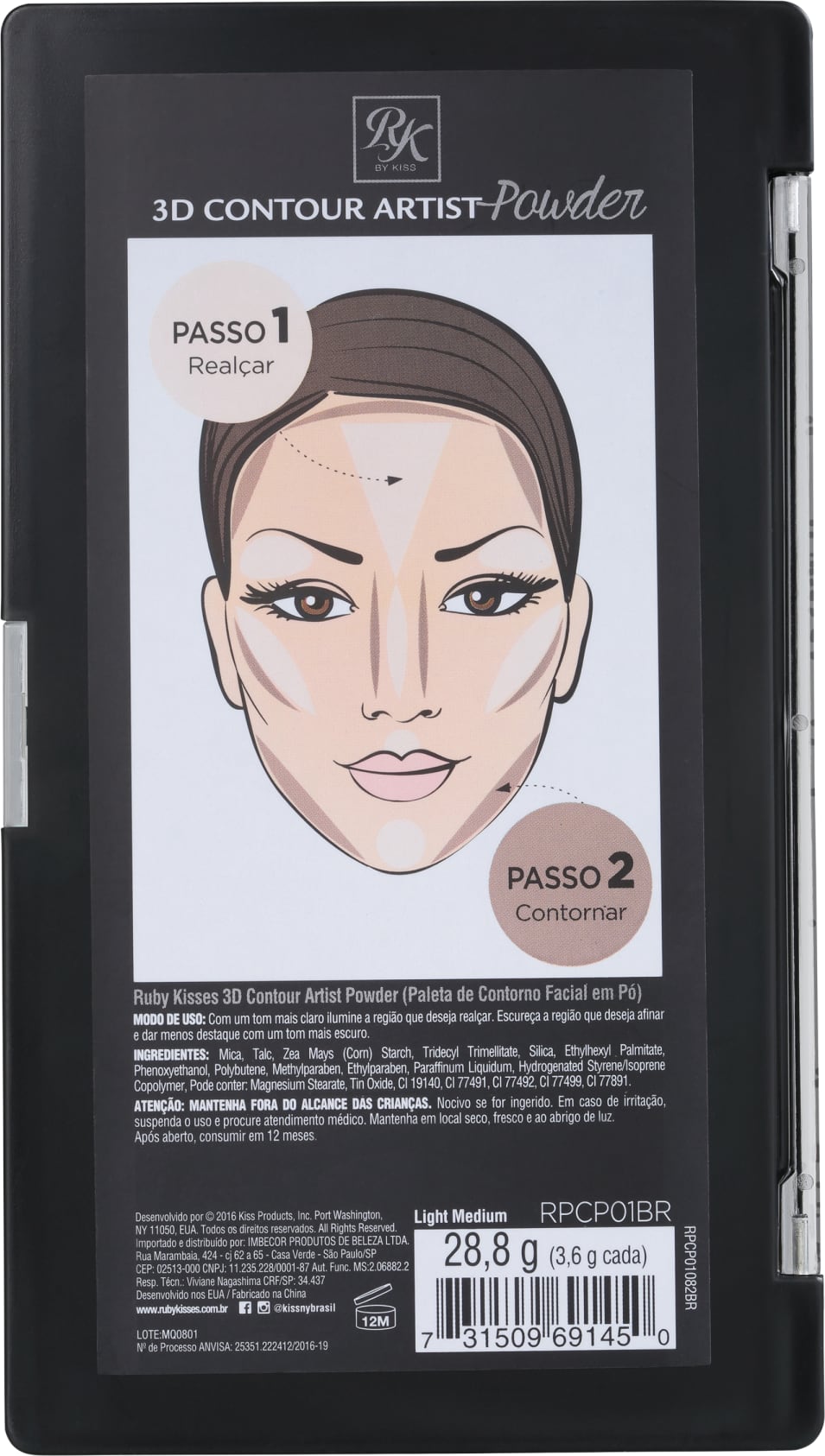 Kiss New York Ruby Kisses 3D Contour Artist Powder Light Medium - Paleta de Contorno 28,8g
