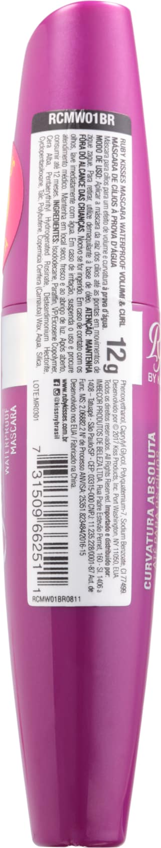 Kiss New York Ruby Kisses Volume & Curl Waterproof - Máscara para Cílios 12g
