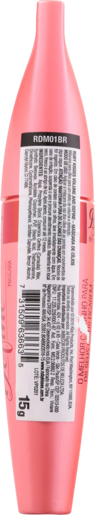 Kiss New York Ruby Kisses Volume & Define Super Filme - Máscara para Cílios 12g