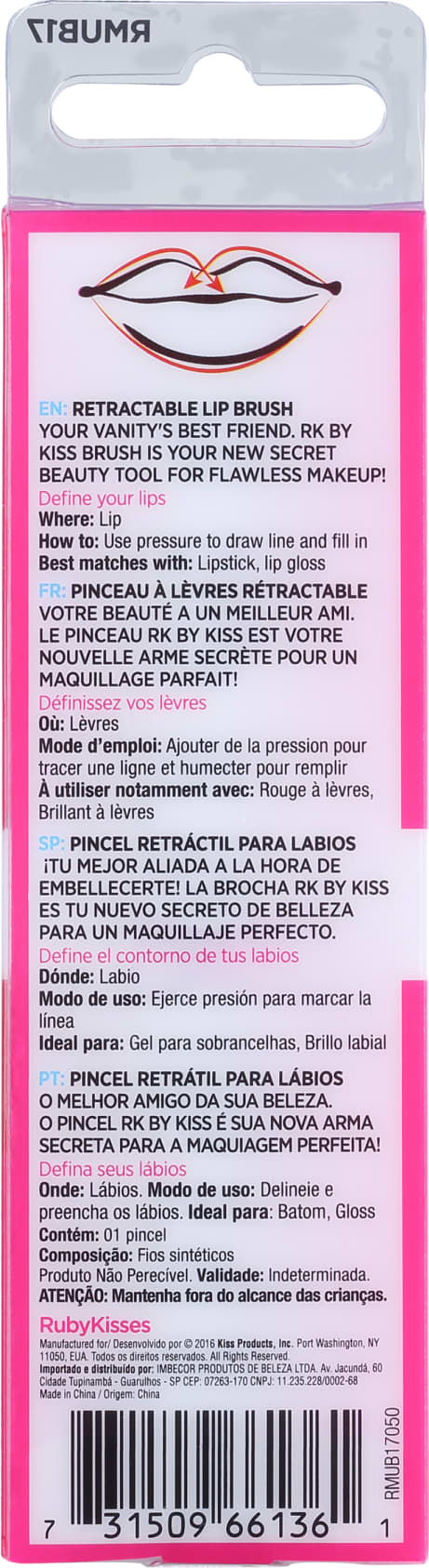 Kiss New York Ruby Kisses Lip - Pincel para Batom 6g