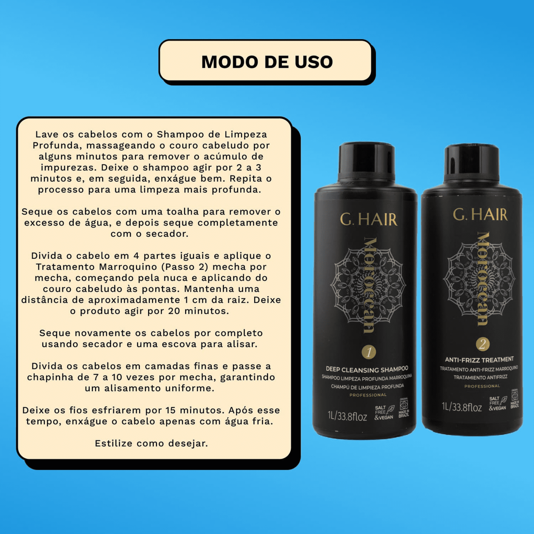 Kit Traitement Lissant à La Kératine GHAIR - 2 Bouteilles De 1L, Sans Formol, Pour Tous Cheveux