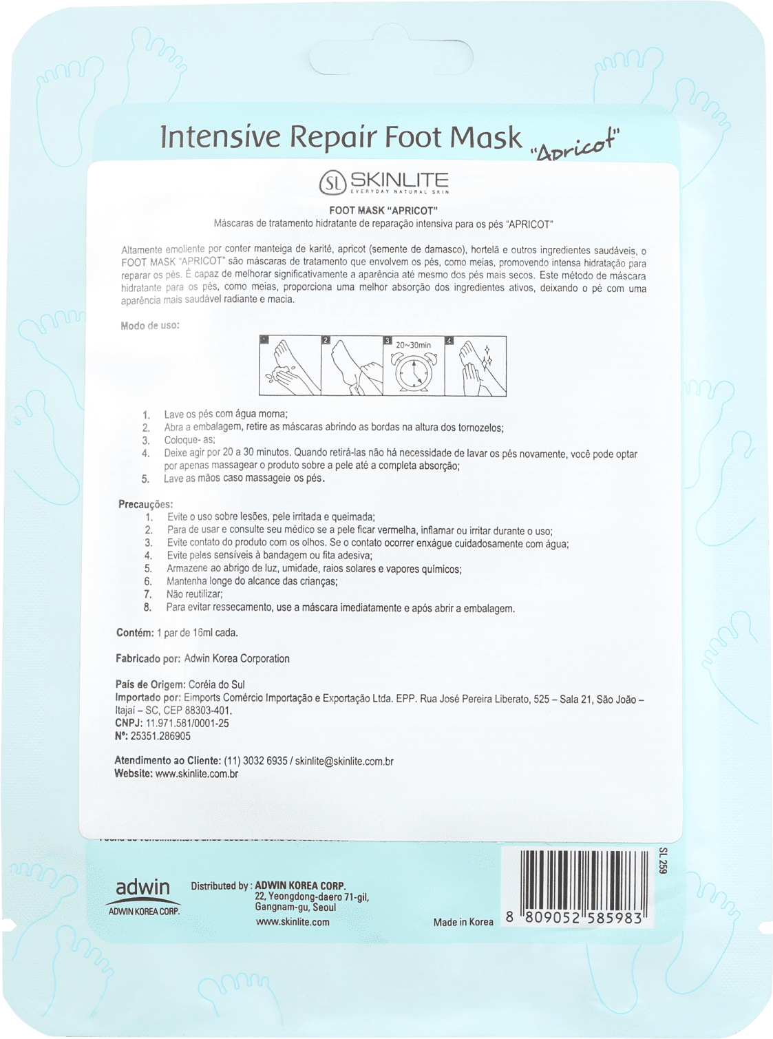 Skinlite Intensive Repair Apricot - Máscara Hidratante para os Pés (1 par)